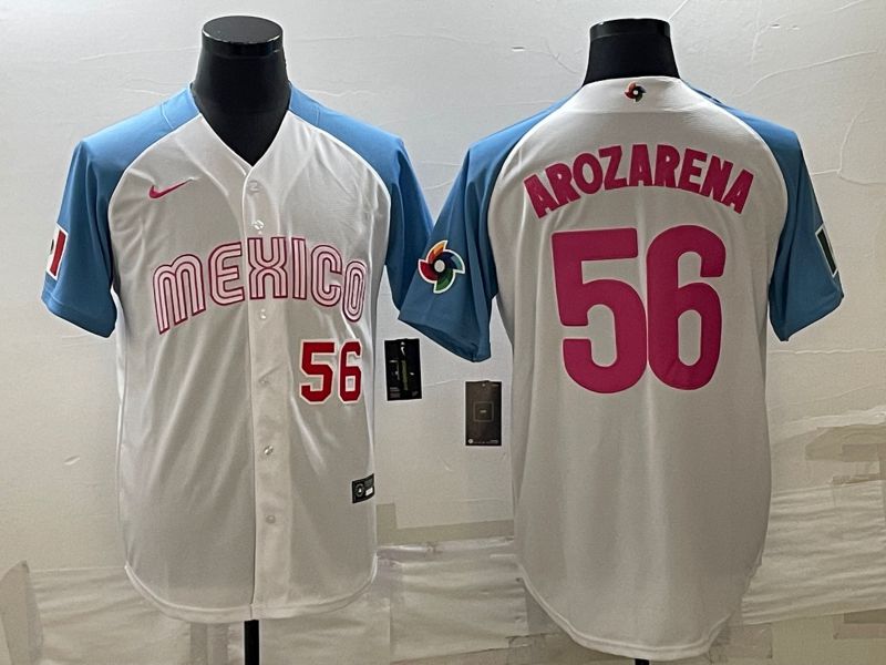 Men 2023 World Cub Mexico #56 Arozarena White blue Nike MLB Jersey4->more jerseys->MLB Jersey